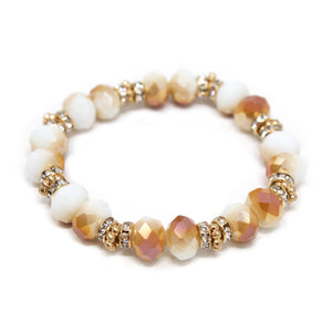 Semi Precious Stone Stretch Bracelet with CZ White Peach - Mimmic Fashion Jewelry