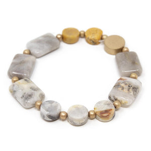 Semi Precious Stone Stretch Bracelet with Gold Disc Natural - Mimmic Fashion Jewelry
