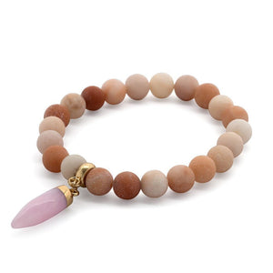 Semi Precious Stone Stretch Bracelet w Icicle Peach - Mimmic Fashion Jewelry