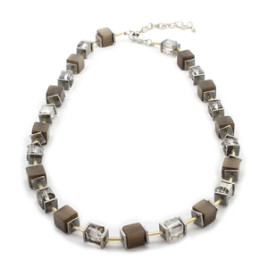 Semi Precious Stone and Crystal Cube Necklace Light Grey - Mimmic Fashion Jewelry