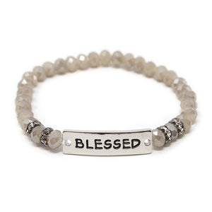 Rhodium Pl Blessed Stretch Bracelet Set of Five Bk - Mimmic Fashion Jewelry