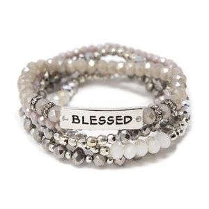 Rhodium Pl Blessed Stretch Bracelet Set of Five Bk - Mimmic Fashion Jewelry