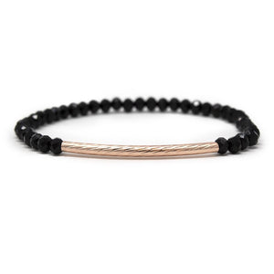 Set of 6 Bk Bead Stretch Bracelet 3 Tone - Mimmic Fashion Jewelry