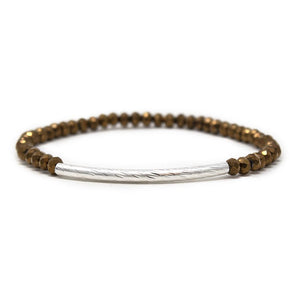 Set of 6 Bn Bead Stretch Bracelet 3 Tone - Mimmic Fashion Jewelry