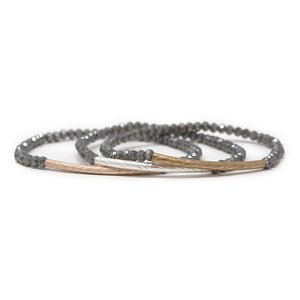 Set of 6 Gy Bead Stretch Bracelet 3 Tone - Mimmic Fashion Jewelry