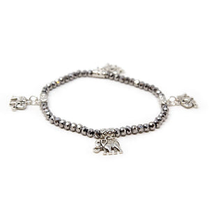 Set of Three Glass Bead Bracelets with Elephant Charms Grey - Mimmic Fashion Jewelry
