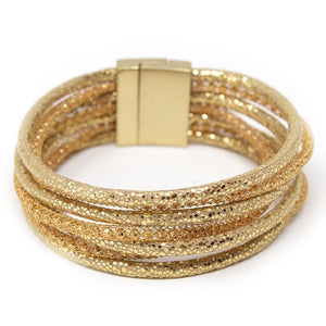 Seven Row Mesh Leather Bracelet Gold Tone - Mimmic Fashion Jewelry