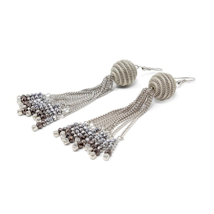 Silver Chain and Beaded Tassel Earrings - Mimmic Fashion Jewelry