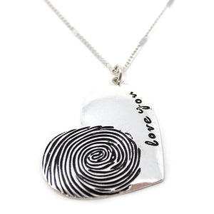 Silver Fingerprint Heart Pendant Neck - Mimmic Fashion Jewelry