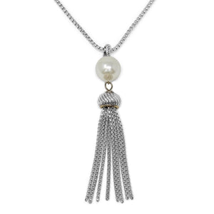 Silver Tone Necklace Pearl Tassel - Mimmic Fashion Jewelry