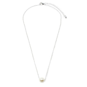 Silver Tone Necklace with Single Pearl - Mimmic Fashion Jewelry