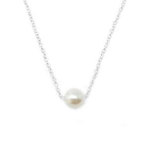 Silver Tone Necklace with Single Pearl - Mimmic Fashion Jewelry
