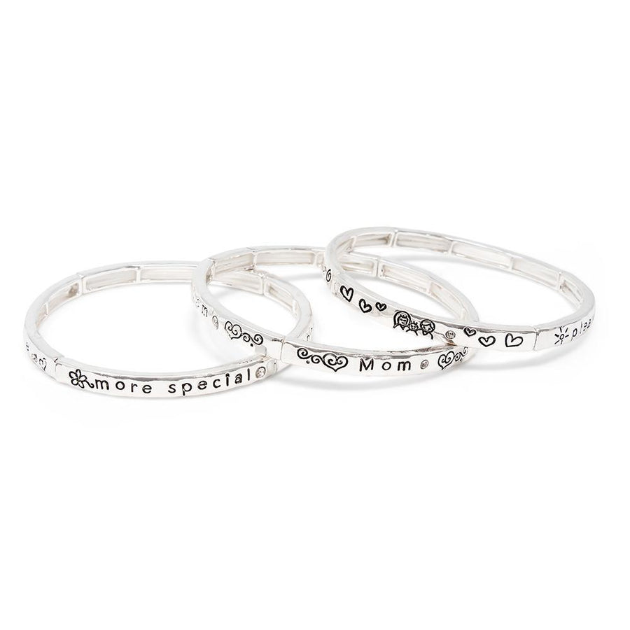 SilverT Set 3 Stretch Bracelets Mom - Mimmic Fashion Jewelry