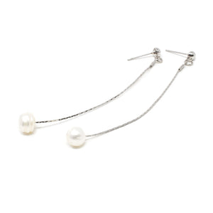 Single Pearl Drop Earrings Rhodium Plated - Mimmic Fashion Jewelry