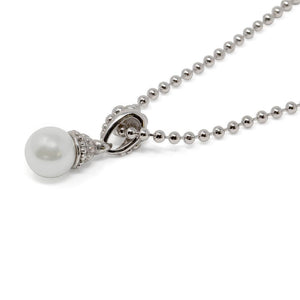 Single Pearl Pendant Necklace Rhodium Pl - Mimmic Fashion Jewelry