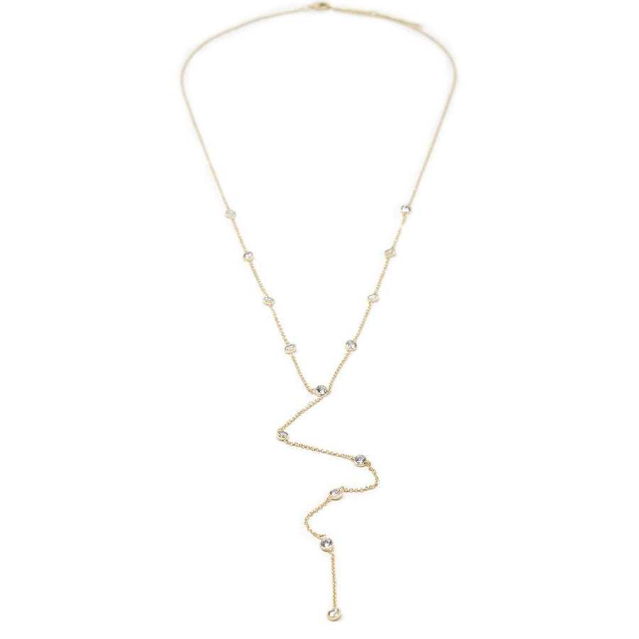 Six Round CZ Drop Necklace Gold Plated - Mimmic Fashion Jewelry