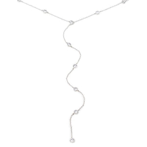 Six Round CZ Drop Necklace Rhodium Plated - Mimmic Fashion Jewelry