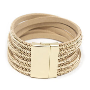 Six Row Bracelet Suede Chain Gold Tone - Mimmic Fashion Jewelry