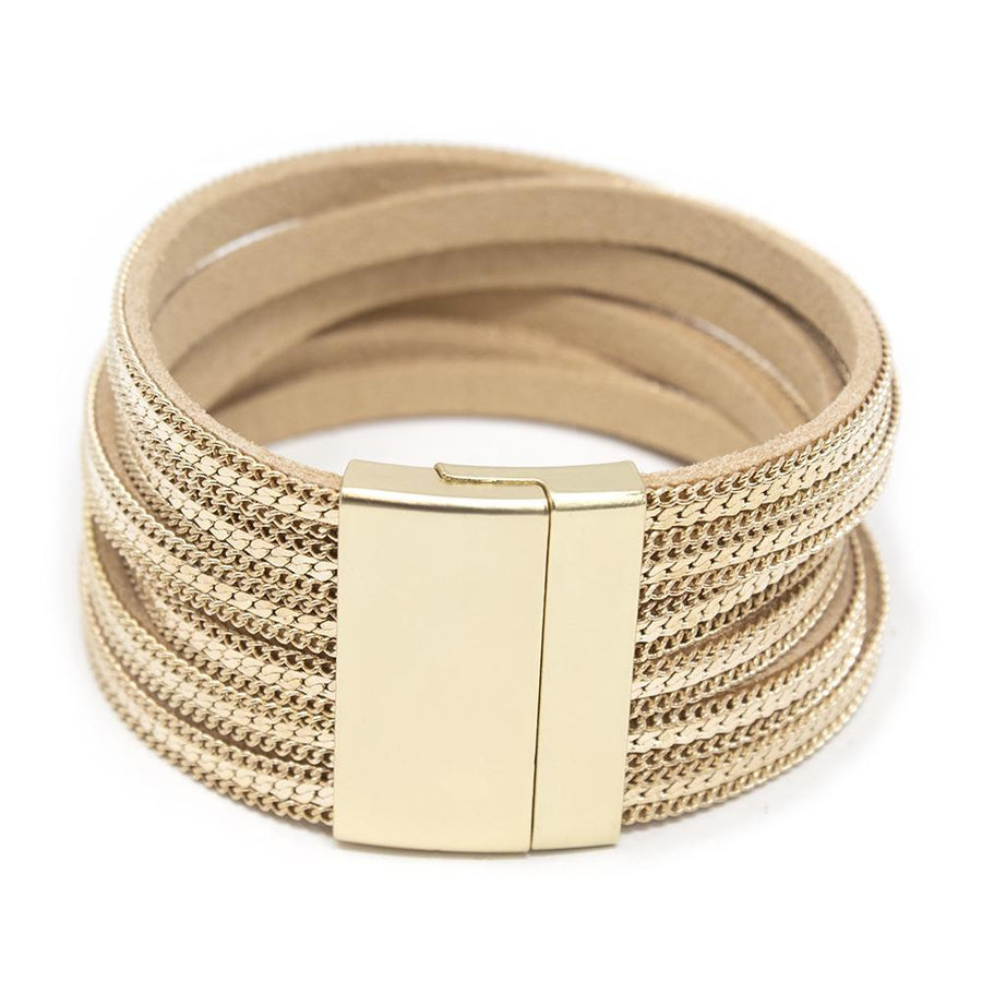 Six Row Bracelet Suede Chain Gold Tone - Mimmic Fashion Jewelry