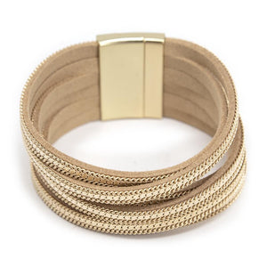 Six Row Bracelet Suede Chain Gold Tone - Mimmic Fashion Jewelry