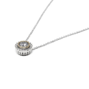 Slide Circle CZ Pave Edge Necklace Rhodium Pl - Mimmic Fashion Jewelry