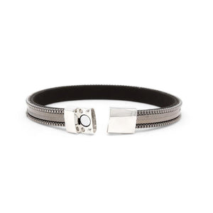 Snake Chain Leather Bracelet Black - Mimmic Fashion Jewelry