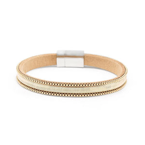 Snake Chain Leather Bracelet Gold Tone - Mimmic Fashion Jewelry