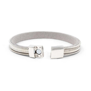 Snake Chain Leather Bracelet Silver Tone - Mimmic Fashion Jewelry