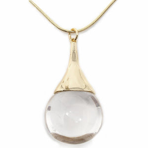 Snake Chain Long Necklace Glass Teardrop Pendant Gold Toned - Mimmic Fashion Jewelry