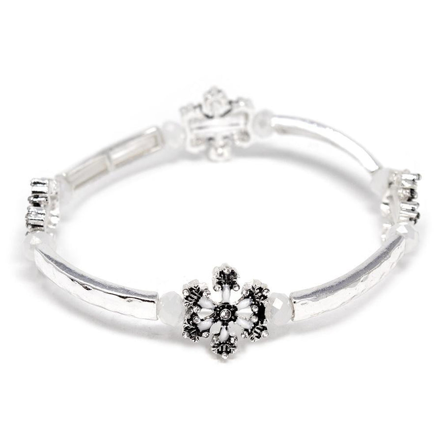 Snow Flakes Stations Stretch Bracelet Silver T - Mimmic Fashion Jewelry