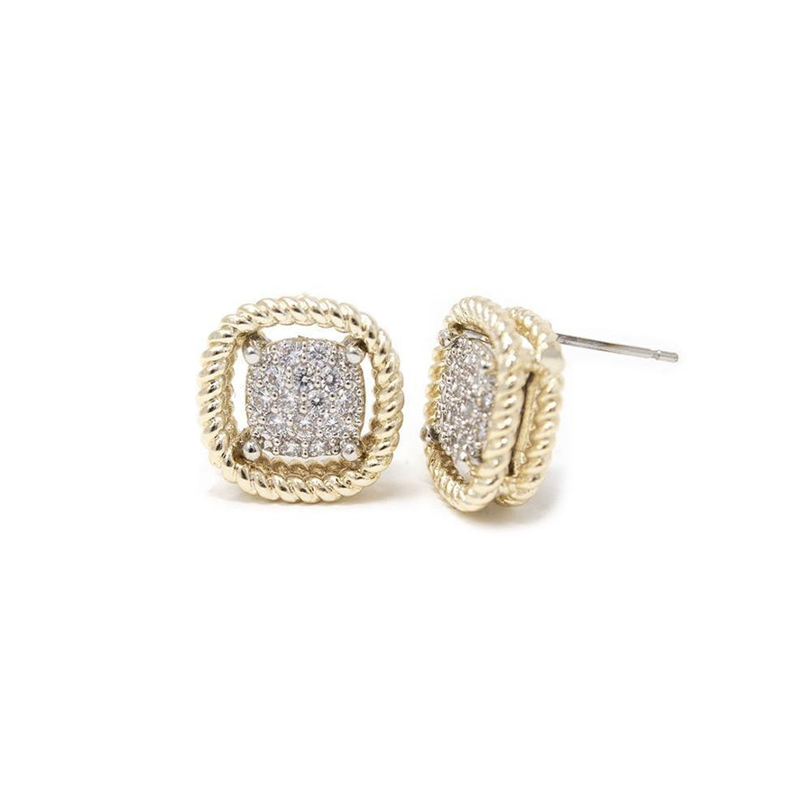Soft Square Pave Earrings Gold Tone - Mimmic Fashion Jewelry