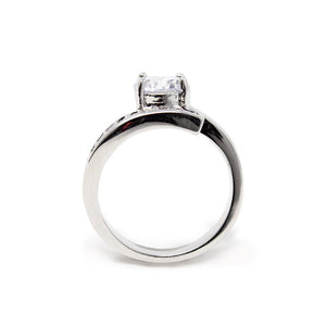 Solitaire and Pave Bar Ring Rhodium - Mimmic Fashion Jewelry