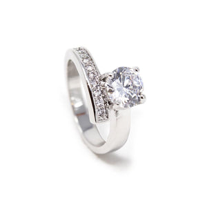 Solitaire and Pave Bar Ring Rhodium - Mimmic Fashion Jewelry