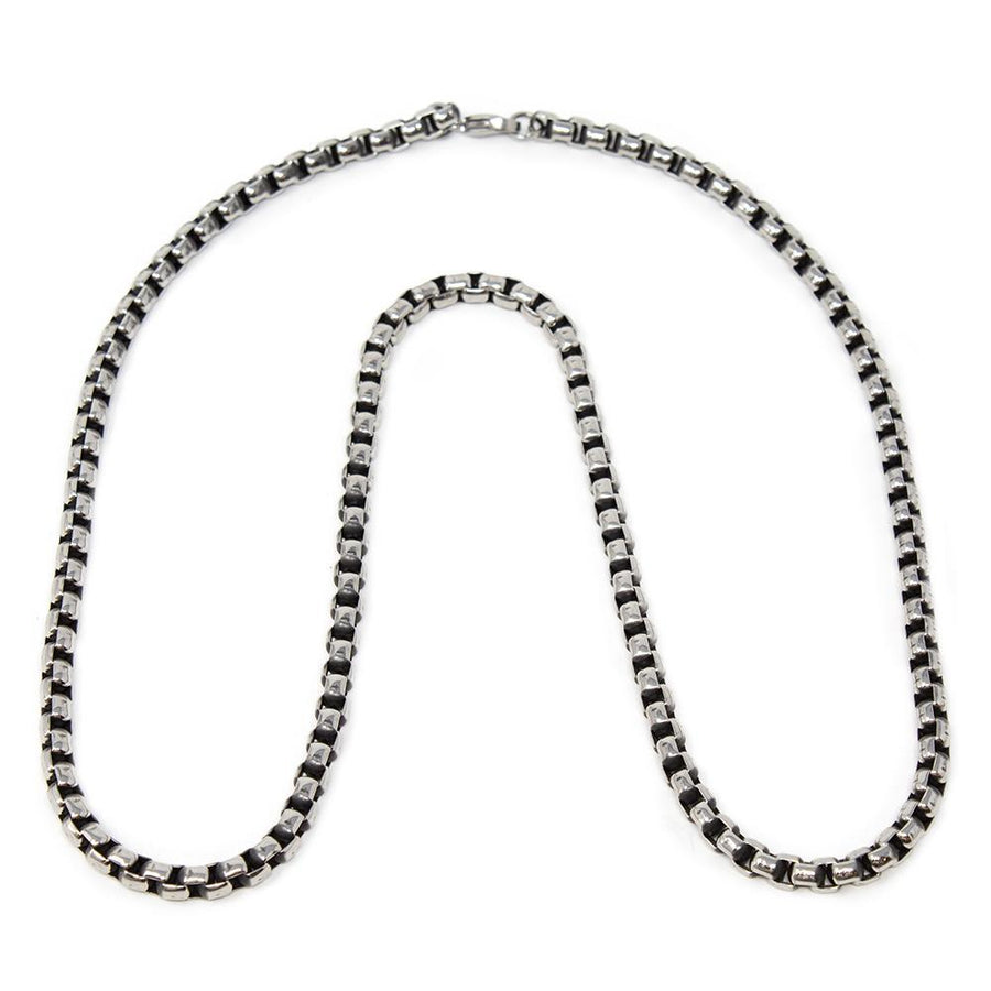 St Steel Oxidised Round Box Chain Necklace 24 Inch - Mimmic Fashion Jewelry