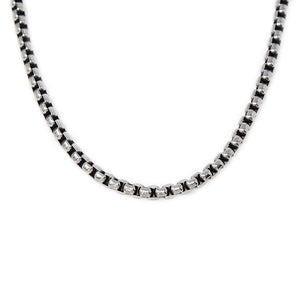 St Steel Oxidised Round Box Chain Necklace 24 Inch - Mimmic Fashion Jewelry