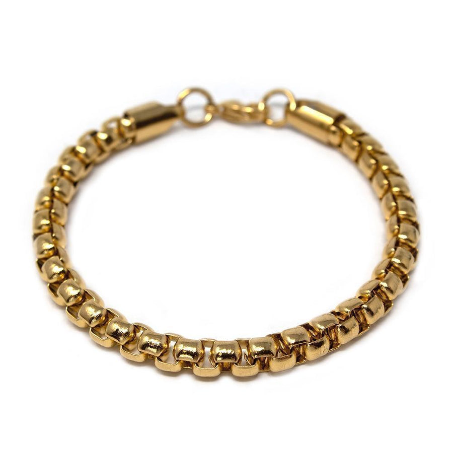 St Steel Round Box Chain BraceletufffdGold Pl - Mimmic Fashion Jewelry