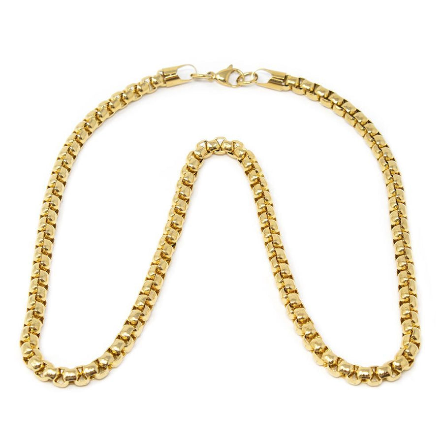 St Steel Round Box Chain Necklace 24 Inch Gold Pl - Mimmic Fashion Jewelry