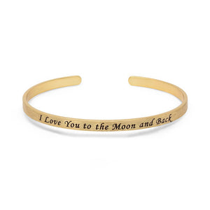 Stacka Brushed Brass Bangle I LOVE YOU 4MM Gold Plated - Mimmic Fashion Jewelry