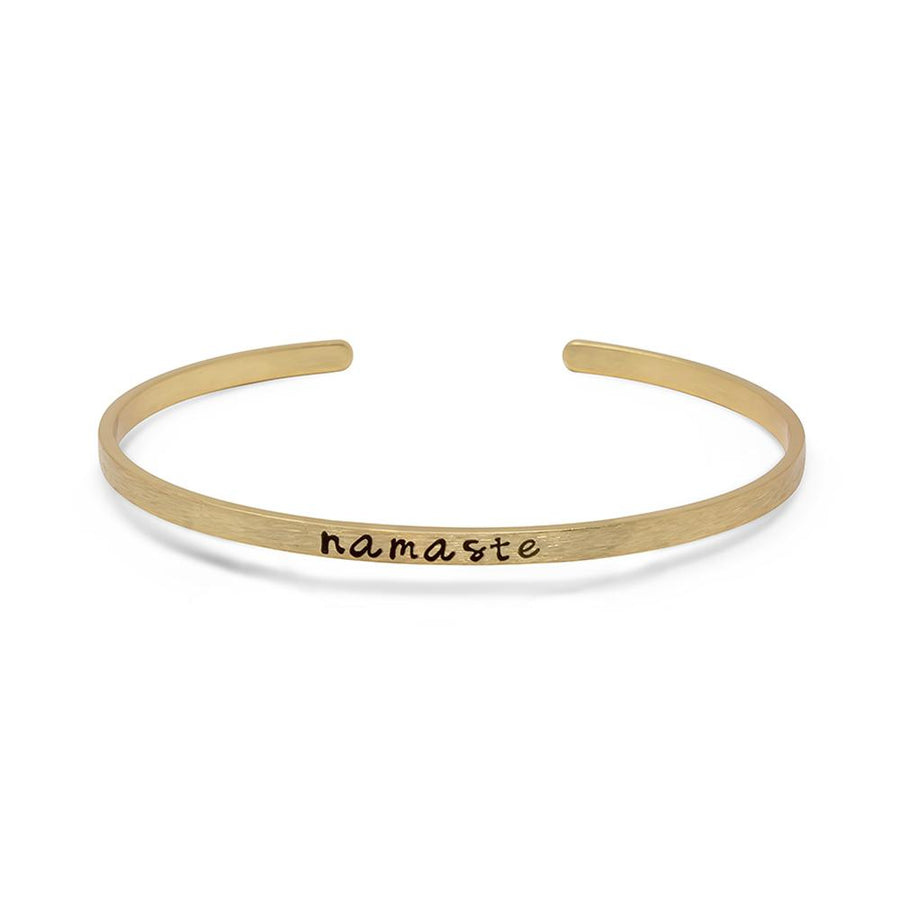 Stacka Brushed Brass Bangle NAMASTE 3MM Gold Plated - Mimmic Fashion Jewelry