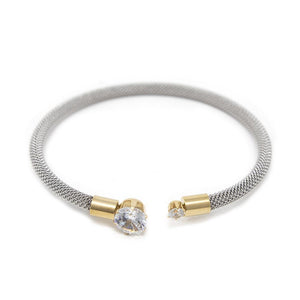 Stainless St 2Tone Crystal End Cuf Bracelet - Mimmic Fashion Jewelry