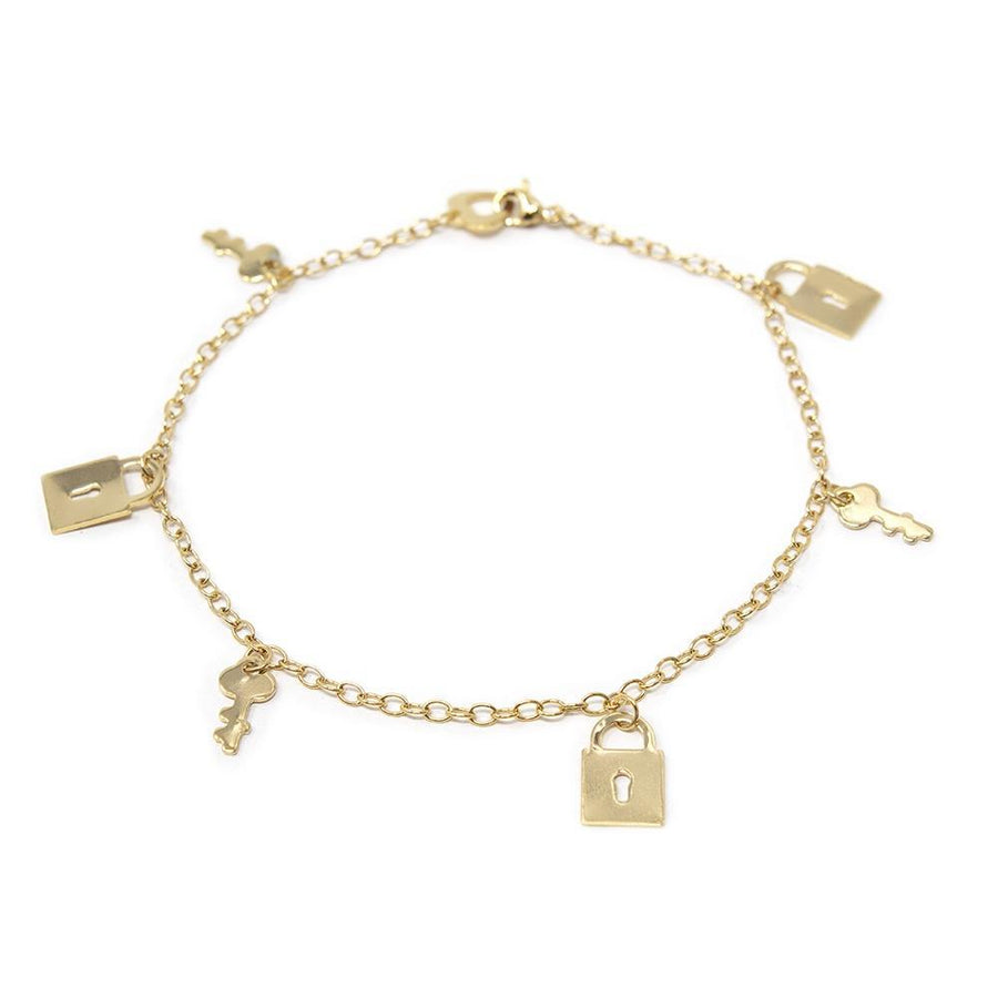 Stainless St Anklet Lock Key Charm Gold plated - Mimmic Fashion Jewelry
