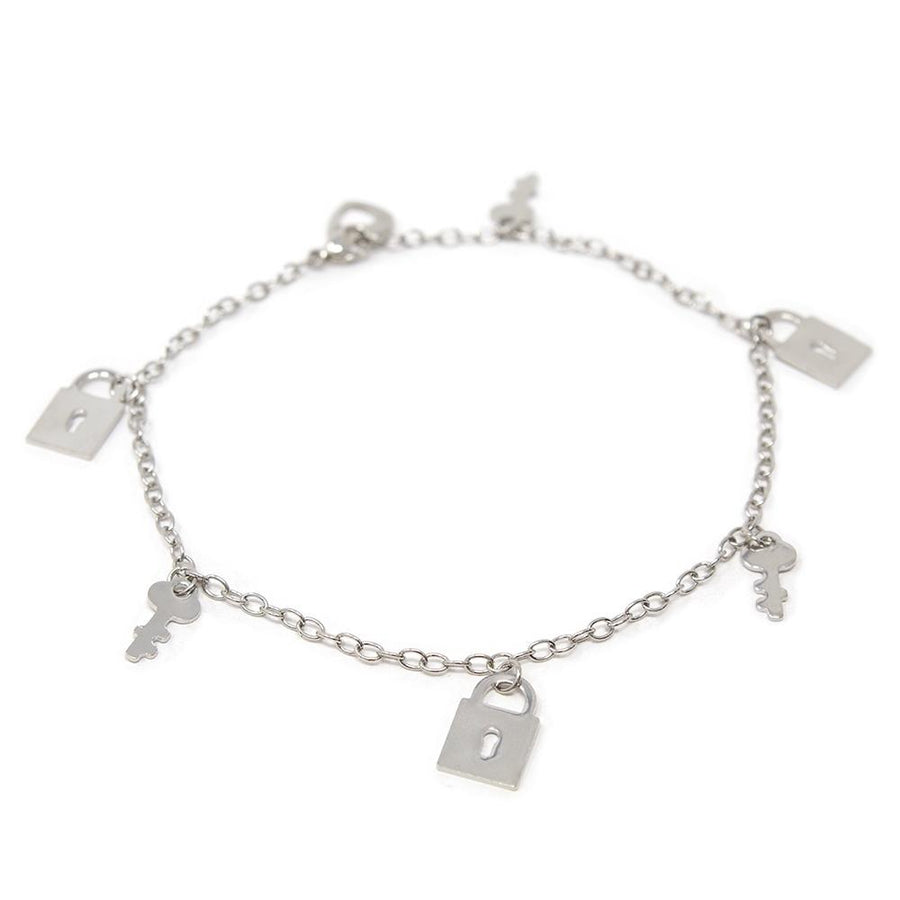Stainless St Anklet Lock Key Charm - Mimmic Fashion Jewelry