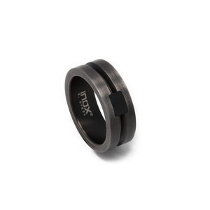 Stainless St Black IP Ring w Deep Line - Mimmic Fashion Jewelry