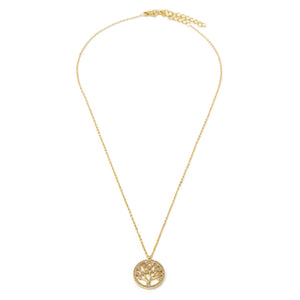 Stainless St CZ Tree of Life Neck Set Gold Pl - Mimmic Fashion Jewelry