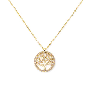Stainless St CZ Tree of Life Neck Set Gold Pl - Mimmic Fashion Jewelry