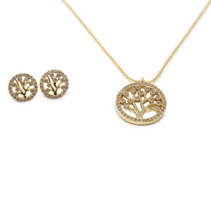 Stainless St CZ Tree of Life Neck Set Gold Pl - Mimmic Fashion Jewelry