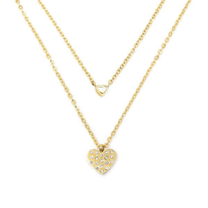 Stainless St CZ/MOP Heart Layered Neck Gold Pl - Mimmic Fashion Jewelry