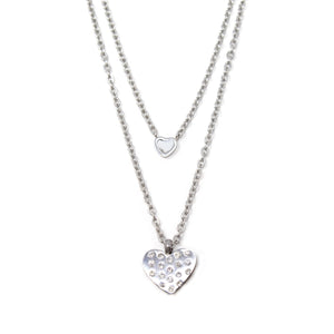 Stainless St CZ/MOP Heart Layered Neck - Mimmic Fashion Jewelry