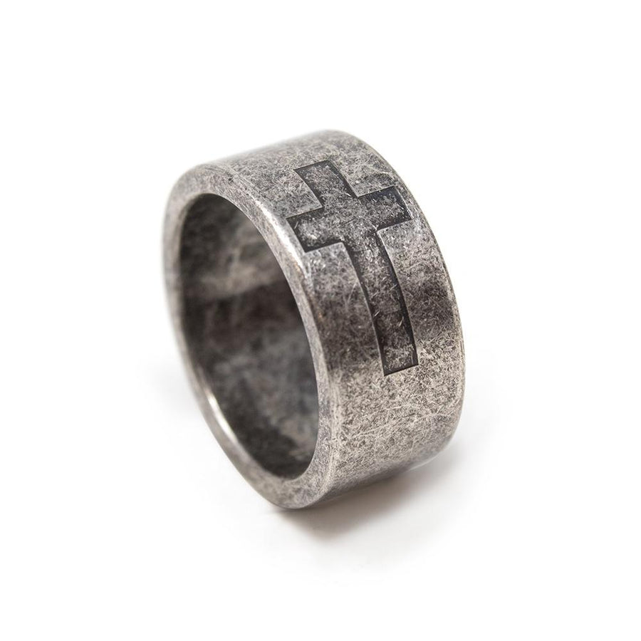 Stainless St Cross Ring Antique Finish - Mimmic Fashion Jewelry