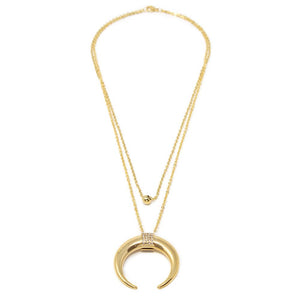 Stainless St Crystal Horn Layered Neck Gold Pl - Mimmic Fashion Jewelry